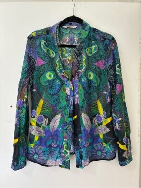 Desigual Mesh Printed Button-Down Shirt Med